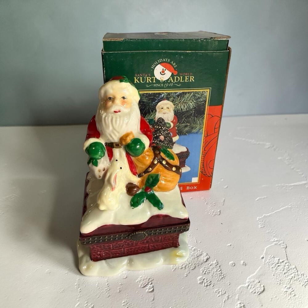 Kurt S Adler Santa's World Santa Claus Christmas Porcelain Hinged Trinket Box